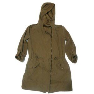 BE COOL Los Angeles Size S, Olive Green Full Zip Drawstring Waist Hooded Jacket